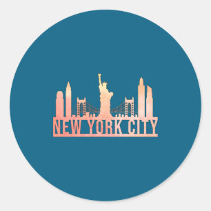 New York City Usa Cityscape Skyline Funny Gift _1  Classic Round Sticker