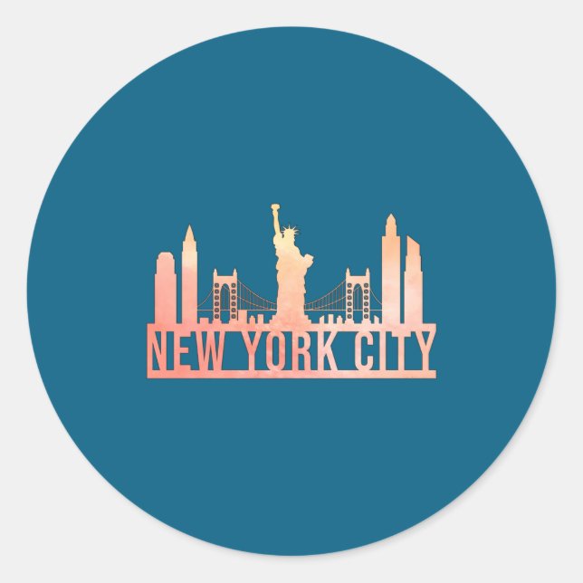 New York City Usa Cityscape Skyline Funny Gift _1  Classic Round Sticker (Front)