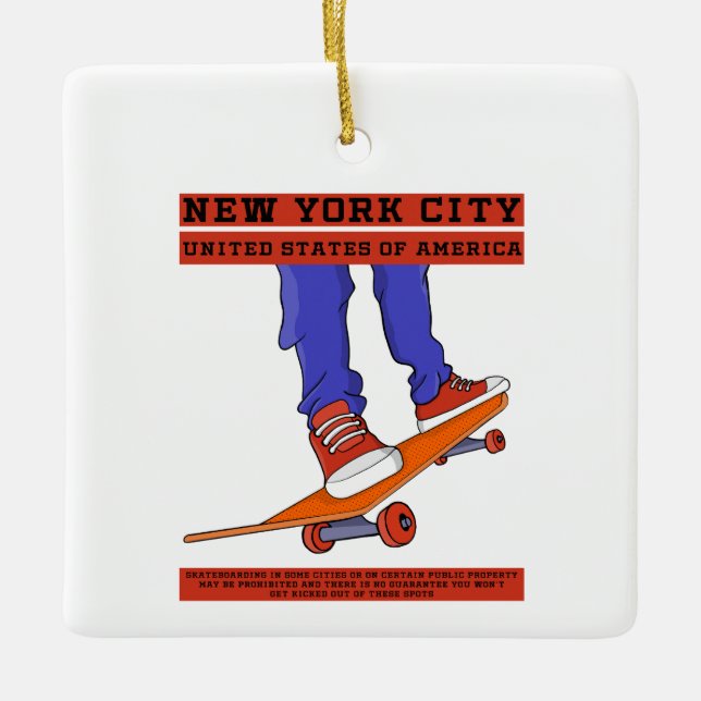New York City, USA Cool Skateboard Ceramic Ornament (Front)