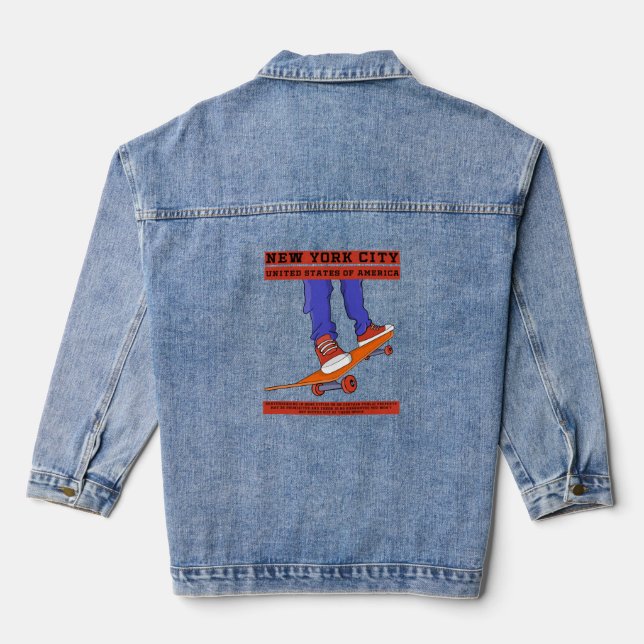 New York City, USA Cool Skateboard Denim Jacket (Back)
