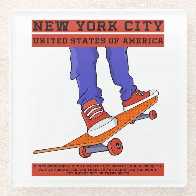 New York City, USA Cool Skateboard Glass Coaster (Front)