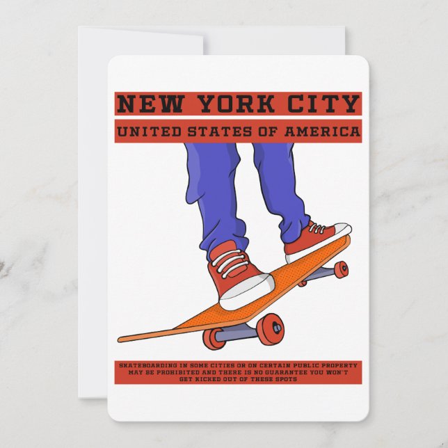New York City, USA Cool Skateboard Invitation (Front)