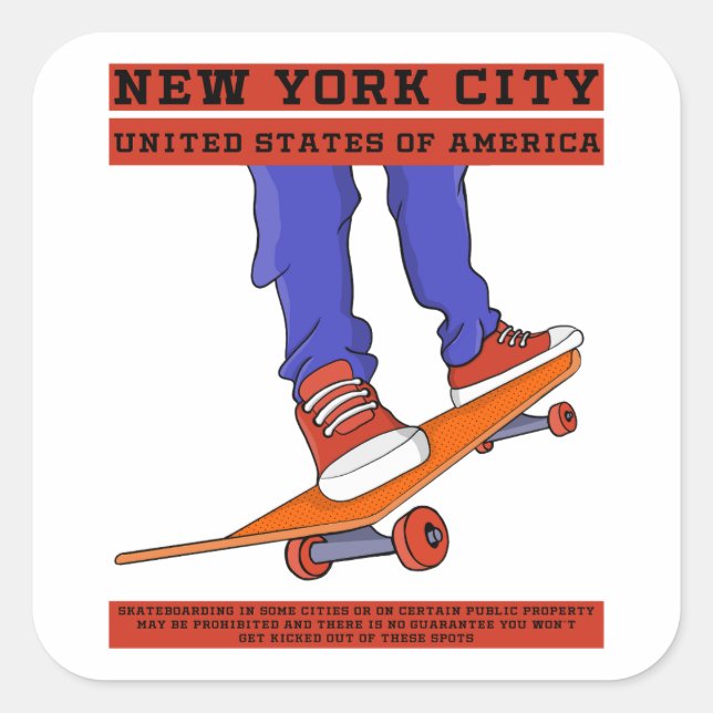 New York City, USA Cool Skateboard Square Sticker (Front)