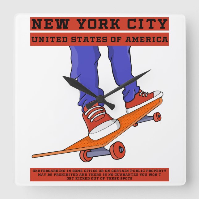 New York City, USA Cool Skateboard Square Wall Clock (Front)