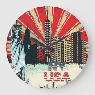 new york city usa vintage grunge clock round