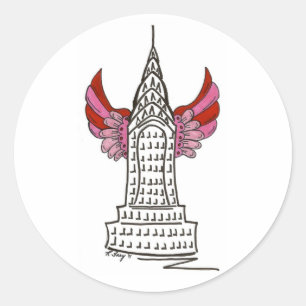 New York City Valentine NYC Skyscraper Cupid Wings Classic Round Sticker