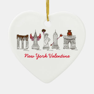 New York City Valentine's Day NYC Heart Landmarks Ceramic Tree Decoration