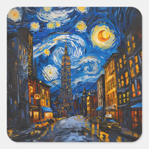 New York City Van Gogh Style Art Design Square Sticker