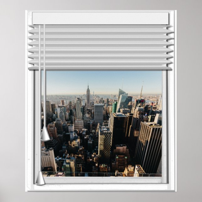 New York City View Fake Window With Blinds Poster (Front)