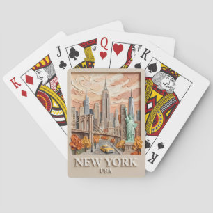 New York City Vintage 3D Textured Skyline Painting Playing Cards