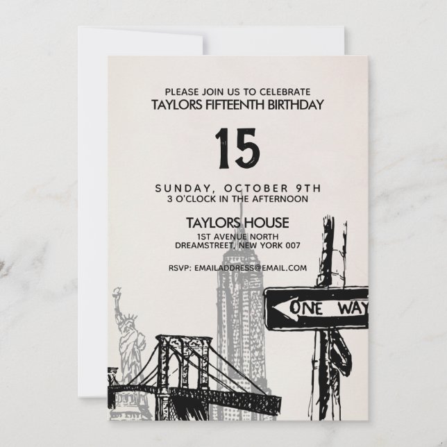 New York City Vintage Birthday Party Invitation (Front)