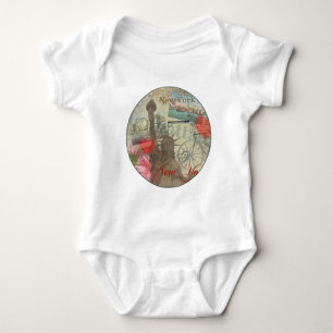 New York City Vintage Liberty Skyline Symbol Art Baby Bodysuit