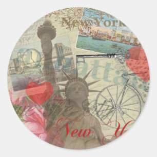 New York City Vintage Liberty Skyline Symbol Art Classic Round Sticker