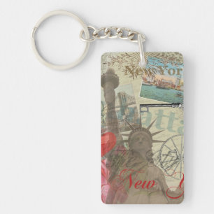 New York City Vintage Liberty Skyline Symbol Art Key Ring