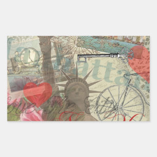 New York City Vintage Liberty Skyline Symbol Art Rectangular Sticker
