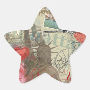 New York City Vintage Liberty Skyline Symbol Art Star Sticker