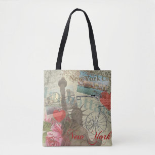 New York City Vintage Liberty Skyline Symbol Art Tote Bag