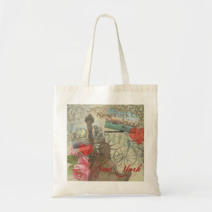 New York City Vintage Liberty Skyline Symbol Art Tote Bag