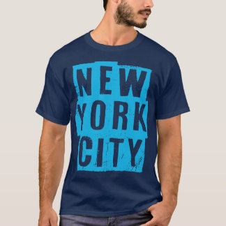 New York City Vintage Light Blue Text T-Shirt