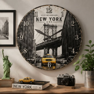 New York City Vintage Manhattan Bridge Large Clock
