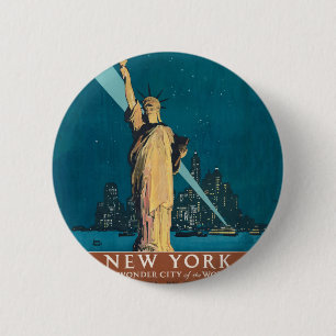 New York City Vintage Travel Liberty Skyline 6 Cm Round Badge
