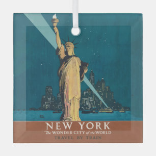 New York City Vintage Travel Liberty Skyline Glass Tree Decoration