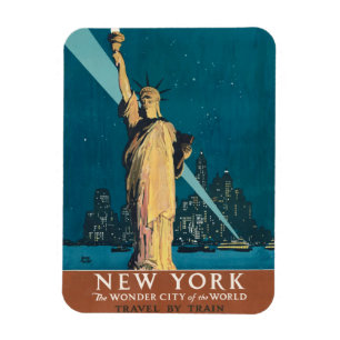 New York City Vintage Travel Liberty Skyline Magnet
