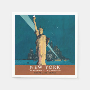 New York City Vintage Travel Liberty Skyline Napkin