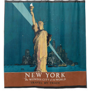 New York City Vintage Travel Liberty Skyline Shower Curtain