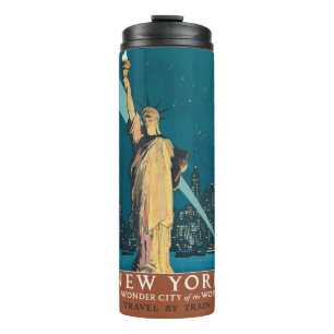 New York City Vintage Travel Liberty Skyline Thermal Tumbler