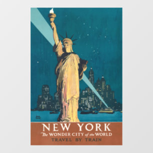 New York City Vintage Travel Liberty Skyline Window Cling