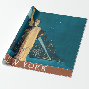 New York City Vintage Travel Liberty Skyline Wrapping Paper