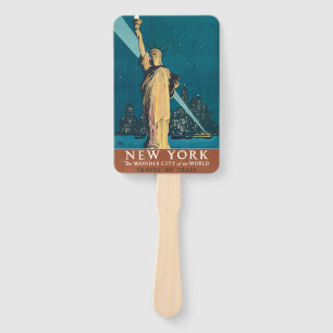 New York City Vintage Travel Poster Tote Hand Fan
