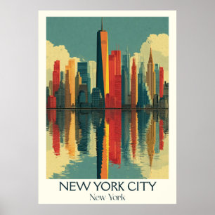 New York City Vintage Vibrant Skyline Art Poster