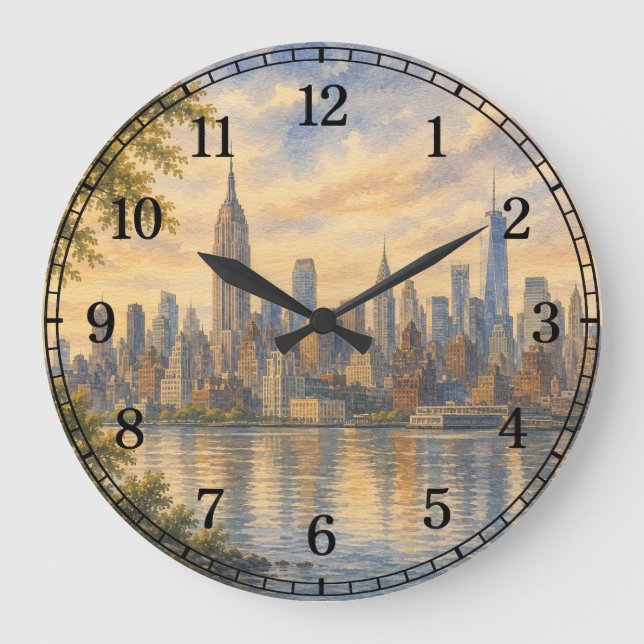 New York City Wall Clock — Skyline Design (Front)