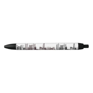 New York city watercolor Manhattan skyline Black Ink Pen