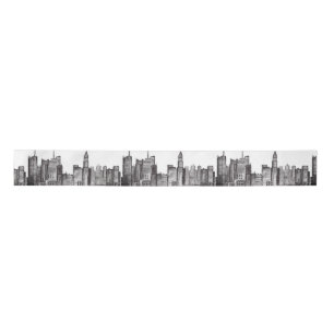 New York city watercolor Manhattan skyline Black Satin Ribbon
