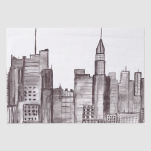 New York city watercolor Manhattan skyline Black Tissue Paper