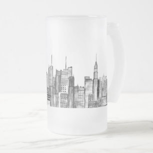 New York city watercolor Manhattan skyline Frosted Glass Beer Mug