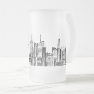 New York city watercolor Manhattan skyline  Frosted Glass Beer Mug