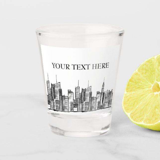 New York city watercolor Manhattan skyline Shot Glass (Front)