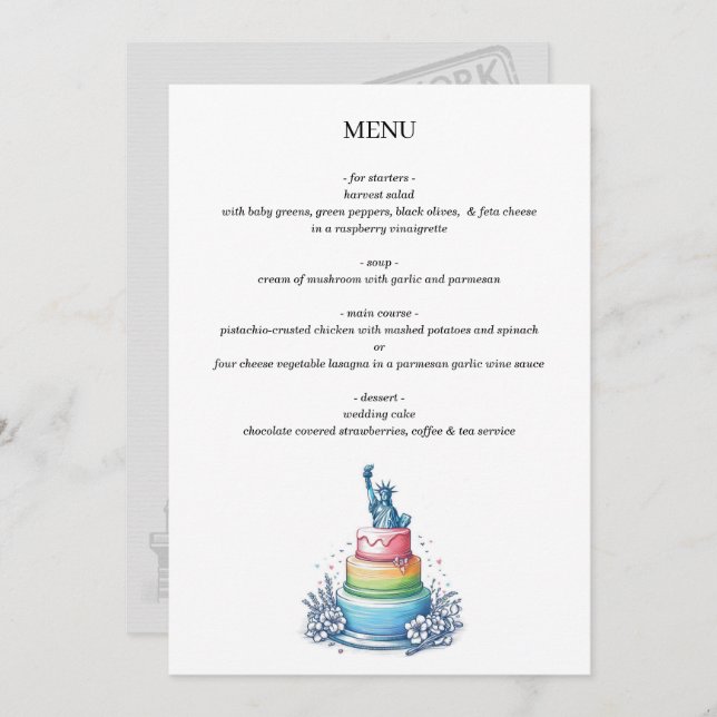 New York City Wedding Cake Menu (Front/Back)