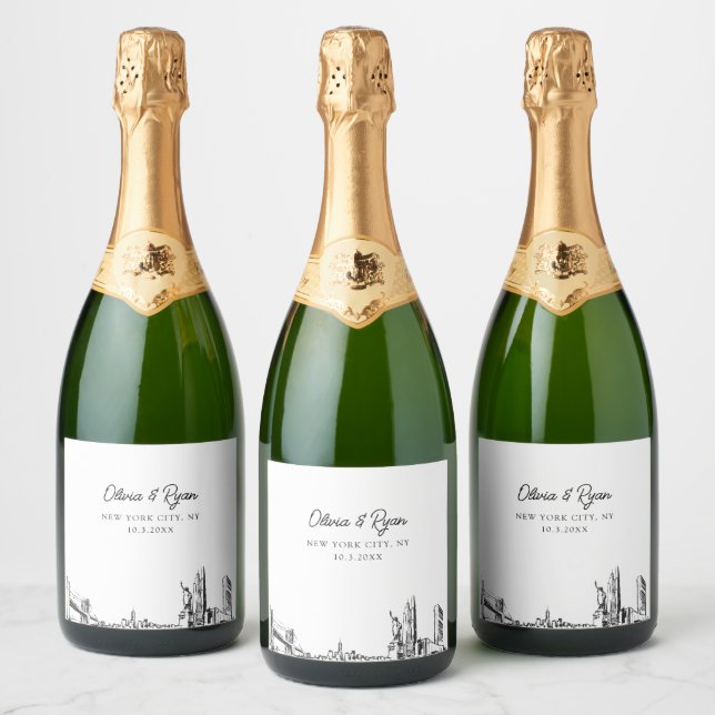 New York City Wedding Champagne Label (Bottles)