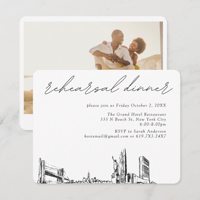 New York City Wedding Elegant Rehearsal Dinner Enclosure Card (Front/Back)