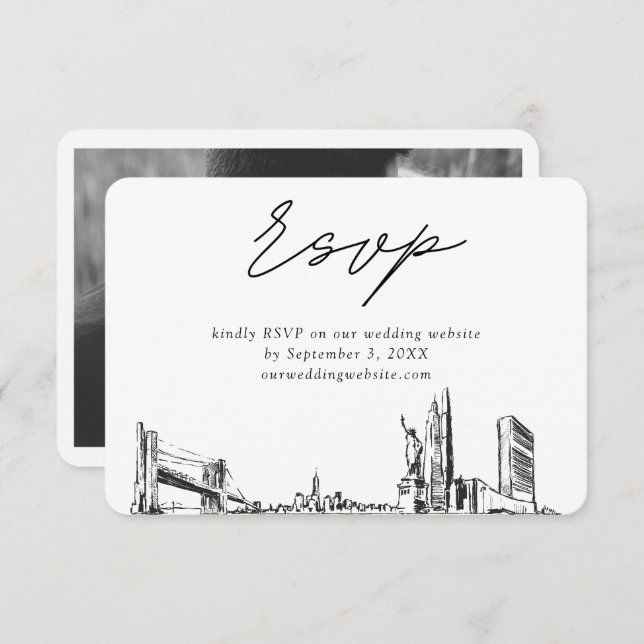New York City Wedding Minimalist Sketch RSVP Enclosure Card (Front/Back)