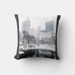 New York City Winter in Central Park Skyline Art Cushion