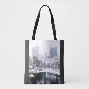 New York City Winter in Central Park Skyline Art Tote Bag