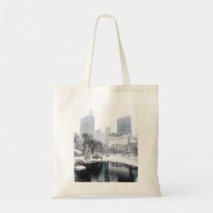 New York City Winter in Central Park Skyline Art Tote Bag