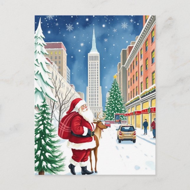 New York City Winter in Manhattan Santa Travel Postcard (Front)