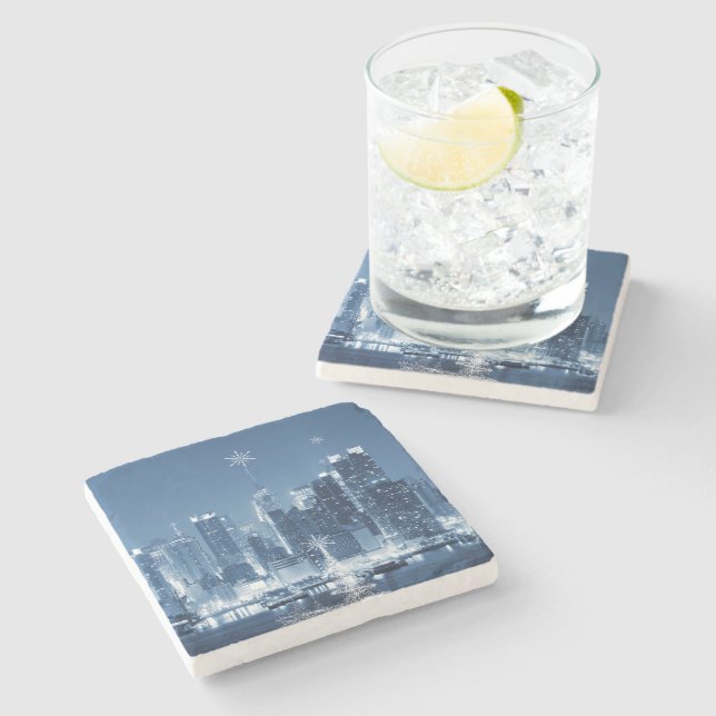 New-York City Winter Skyline Christmas Addition Stone Coaster (Side)